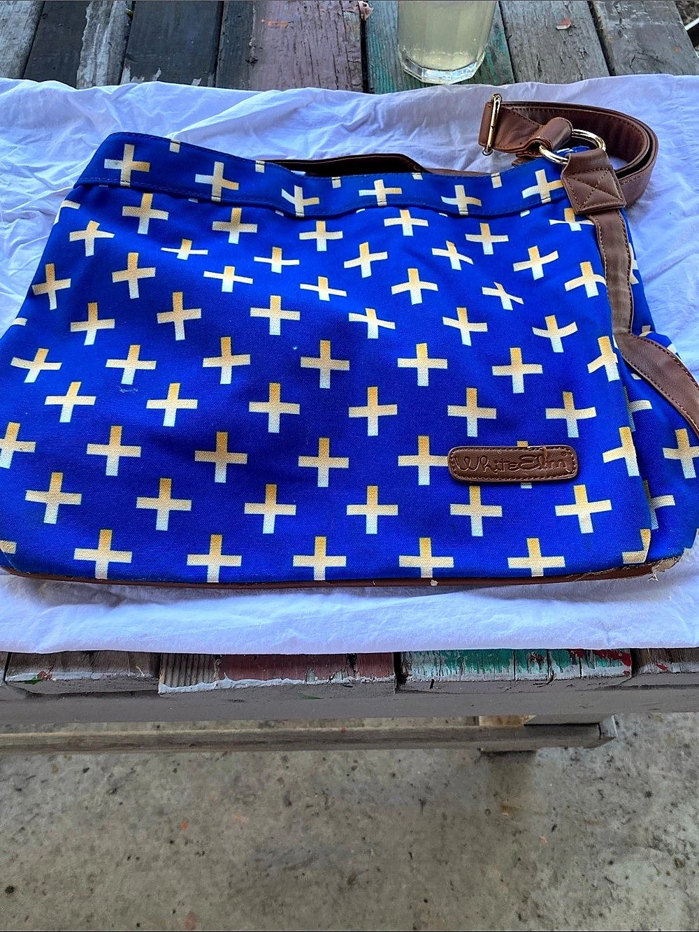 White Plum Blue Geometric Shoulder Bag